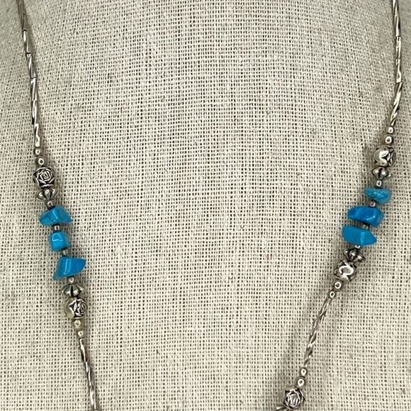 Blue Faux Turquoise Silver Tone Beaded Necklace - Picture 3 of 5